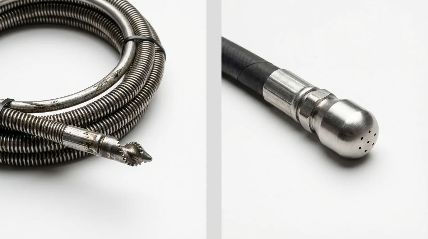 Drain snake cable and hydro jetting nozzle used for drain cleaning in Hillsboro, OH