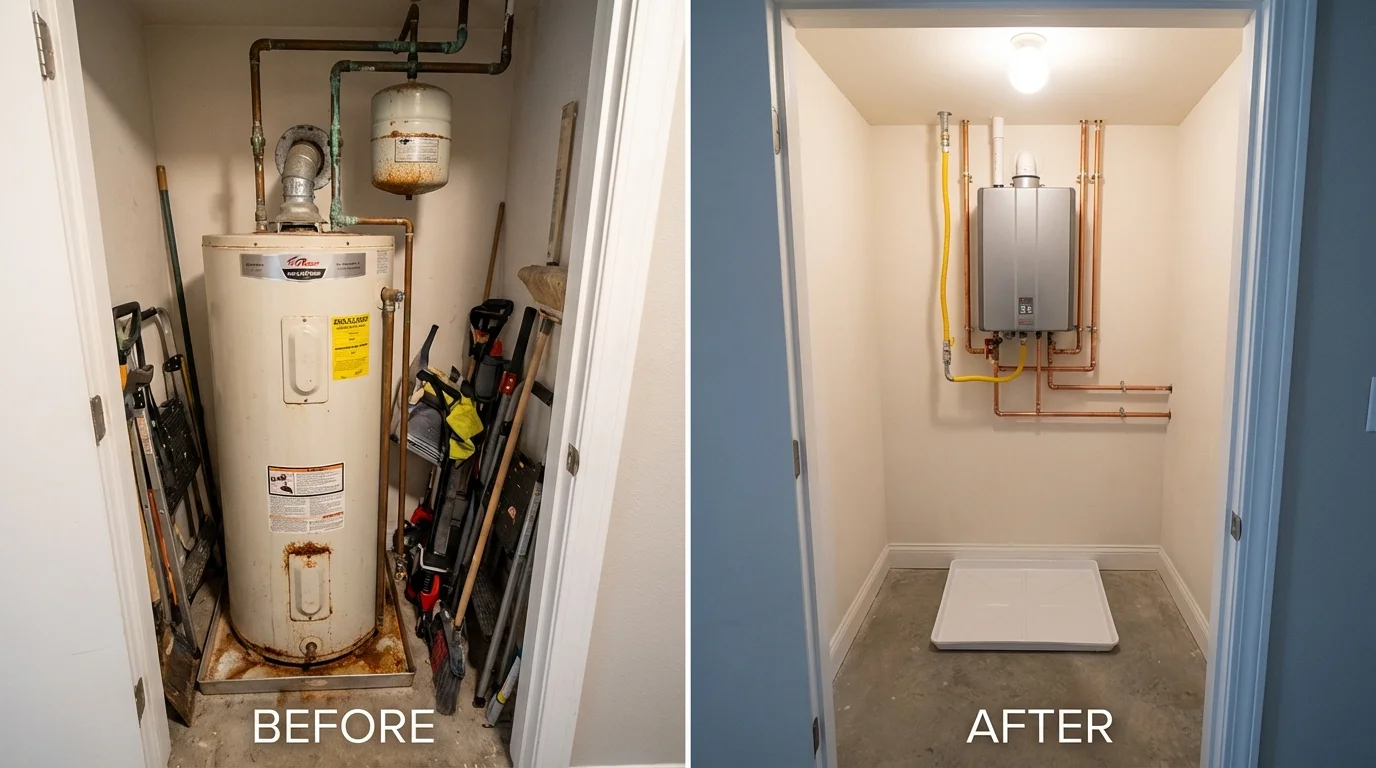 Tank water heater versus wall-mounted tankless unit comparison for Hillsboro, OH homeowners